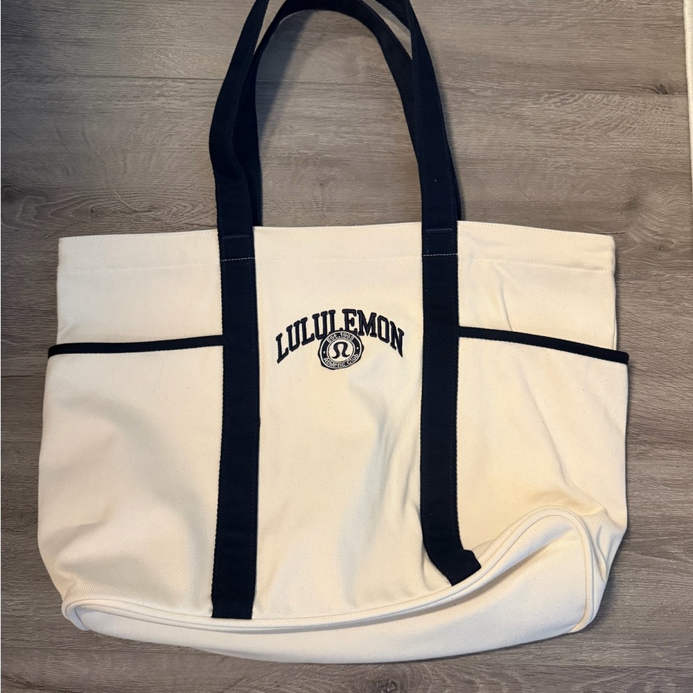 lululemon athletica Cream and Black Canvas Tote